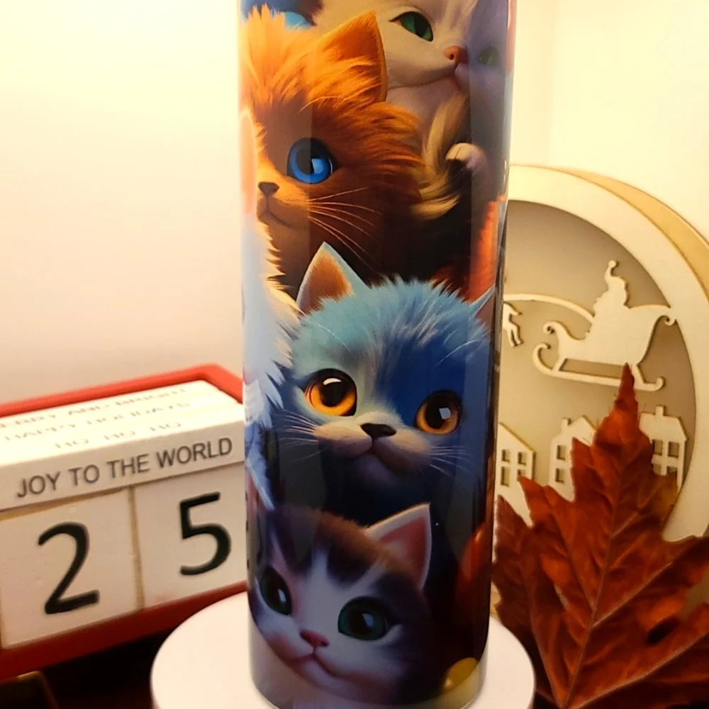 KITTEN CAT skinny tumbler cup, NWT, Stainless steel 20 oz w - Lid